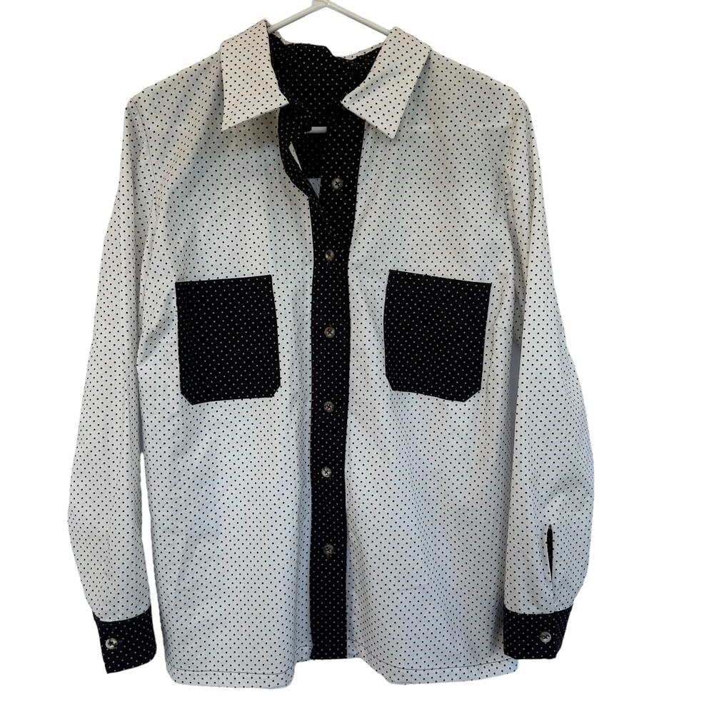 VTG Polka Dot Colorblock Button Up Shirt Womens SZ M/L Western Cowgirl Contrast